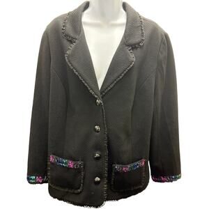 Laura Ashley Womens 2X Cotton Black Blazer Sequin Rainbow Embellishment  Plus